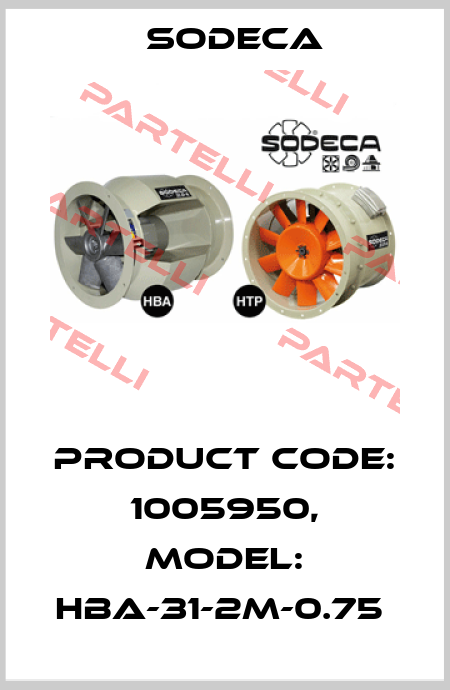 Product Code: 1005950, Model: HBA-31-2M-0.75  Sodeca