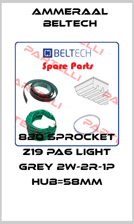 820 Sprocket z19 PA6 Light Grey 2W-2R-1P Hub=58mm Ammeraal Beltech