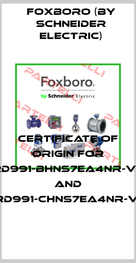 Certificate of origin for SRD991-BHNS7EA4NR-V02 and SRD991-CHNS7EA4NR-V01 Foxboro (by Schneider Electric)
