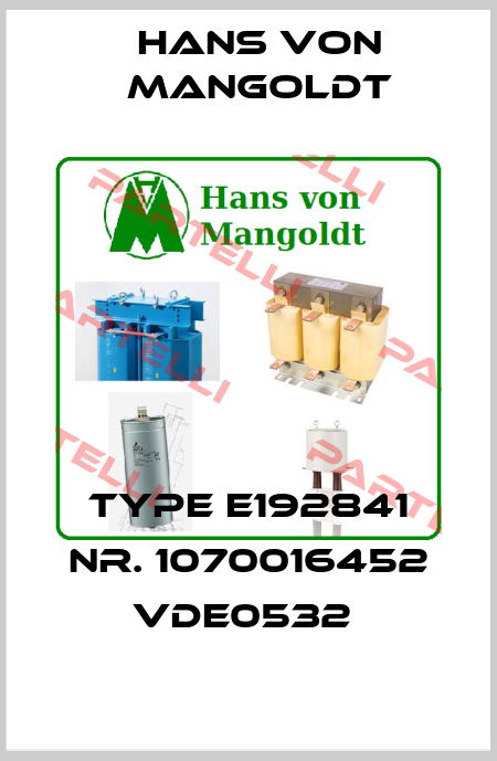 TYPE E192841 Nr. 1070016452 VDE0532  Hans von Mangoldt