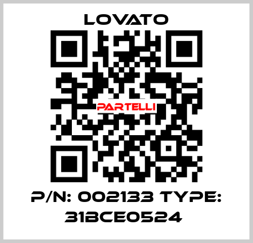 P/N: 002133 Type: 31BCE0524  Lovato