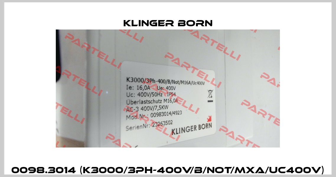 0098.3014 (K3000/3Ph-400V/B/Not/MxA/Uc400V) Klinger Born