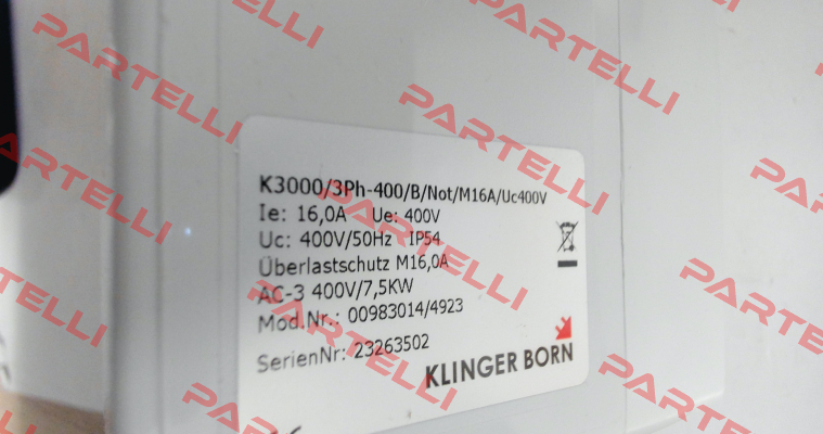 0098.3014 (K3000/3Ph-400V/B/Not/MxA/Uc400V) Klinger Born