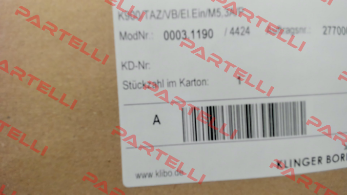 p/n: 0003.1190, Type: K900/TAZ/VB/El.Ein/M5,3A/P Klinger Born