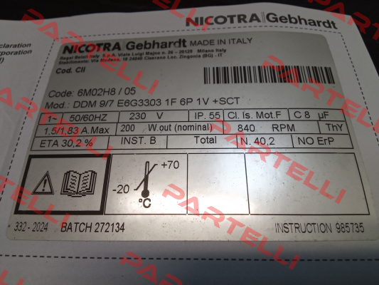 6M02H8    DDM 9/7 E6G3303 1F 6P 1V +SCT RPM - Motori elettrici