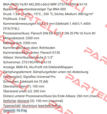 BNA-EN20/16/B1-M2,300-L60x2-MRF-ZTS190/PN16/A110 Ksr Kuebler