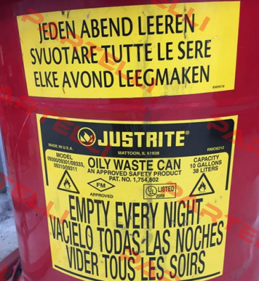 Both labels for OILY WASTE CAN PAT.NO. 1,754,802  Justrite