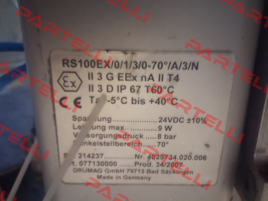 Obsolete  RS100EX/0/1/3/0-70/A/3/N replaced by RS100/0/1/3/0-70°/C/3/N Specken Drumag