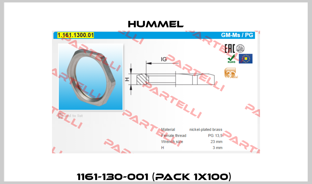 1161-130-001 (pack 1x100)  Hummel