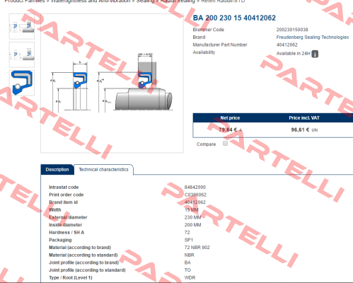 40412062 Simmerring 200X230X15 BA  SIMRIT