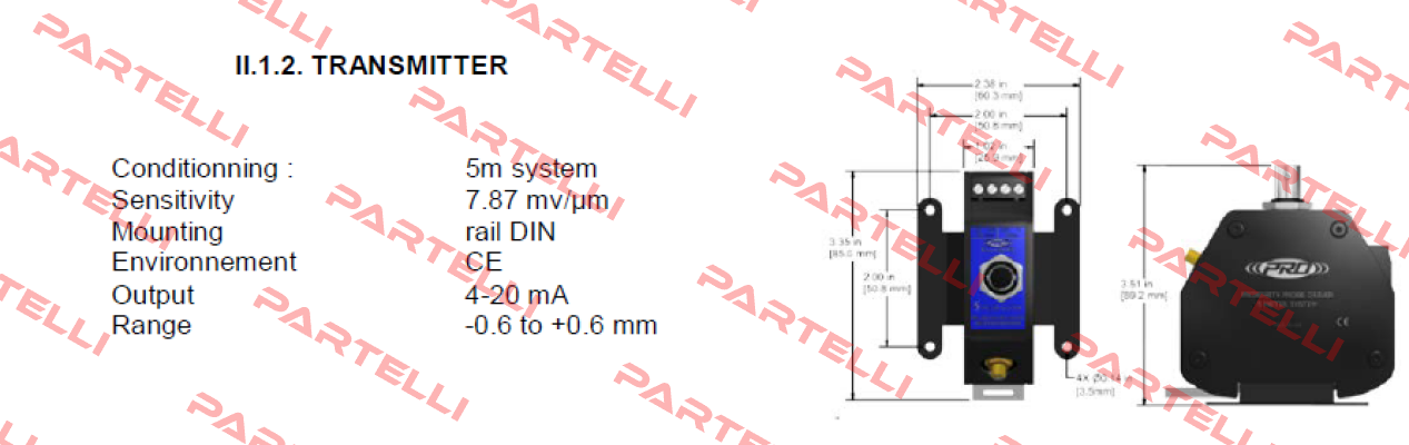 Transmitter with output 4-20 mA (-0.6 to 0.6 mm) CTC