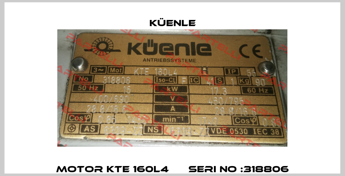 motor KTE 160L4      SERI NO :318806 Küenle