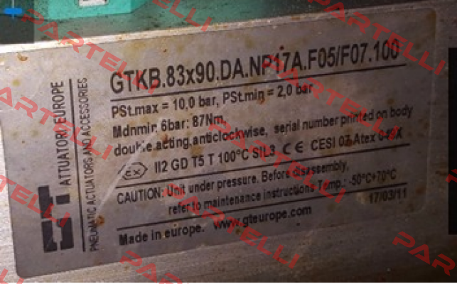 GTKB. 83x90.DA.NP17A.F05/F07.100 - old version  GT Attuatori