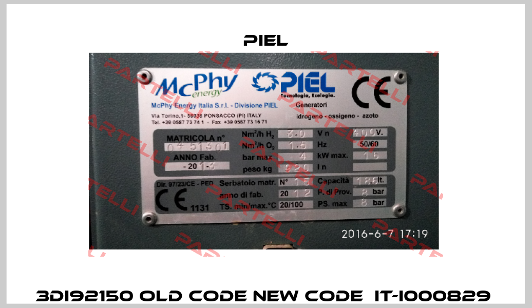 3DI92150 old code new code  IT-I000829  PIEL