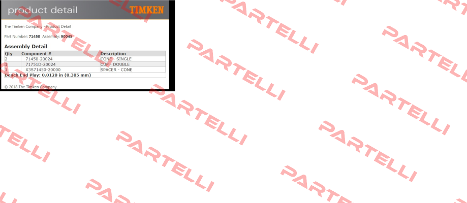 71450-90045  (Similar 71450-902A7)  Timken