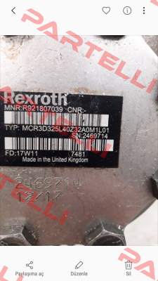 P/N: R921807039 Type: MCR3D325L40Z32A0M1L01 obsolete/replacement P/N: R921812184 Type: MCR3D325L40Z33A0M1L01SO533  Rexroth