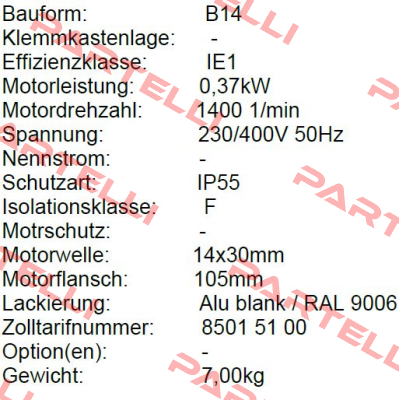 MOT. ELVEM KW0,37 HP0,5 4P PAM71B B14 IE1 Elvem