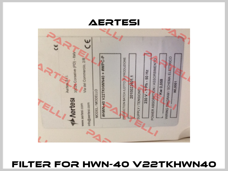 Filter for HWN-40 V22TKHWN40 Aertesi