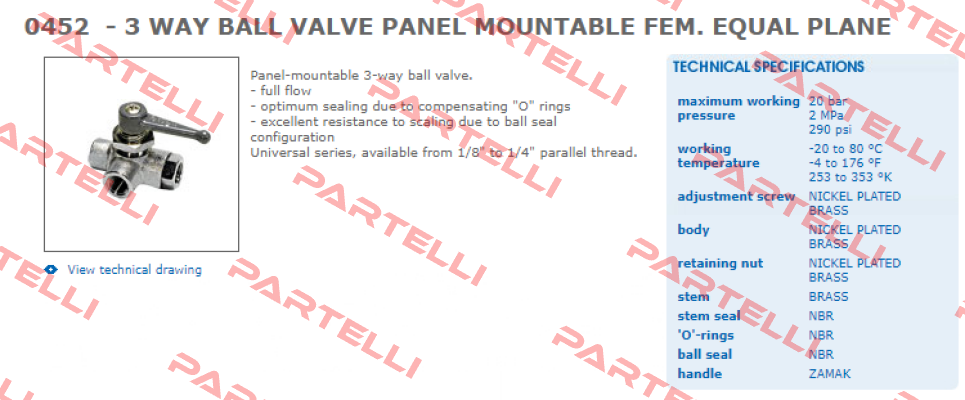 Handle for 0452 06 13  - 3 WAY BALL VALVE  Legris (Parker)