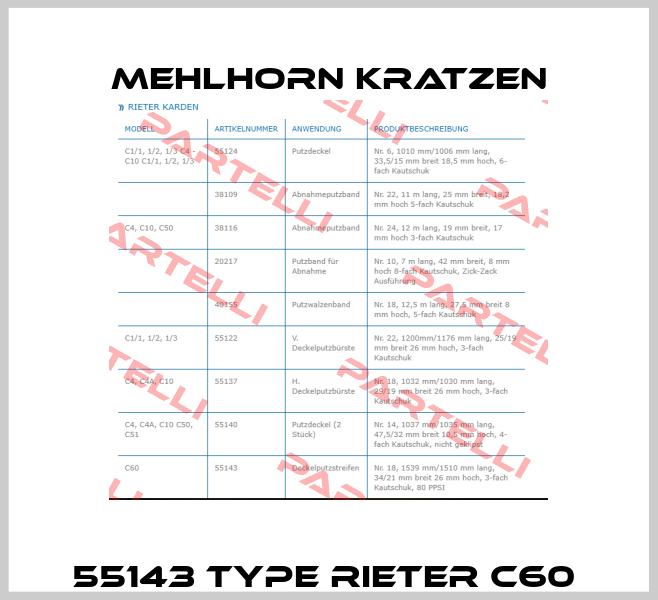 55143 Type Rieter C60  Mehlhorn Kratzen