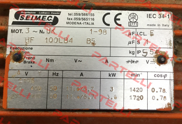 HF100LB4 B5 Obsolete! Replaced by HB3 112MA 4 230.400-50 B5  Seimec (Rossi)