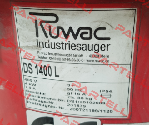 filter for DS 1400 L  Ruwac