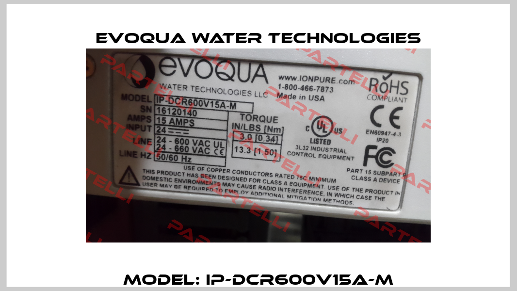 Model: IP-DCR600V15A-M Evoqua Water Technologies