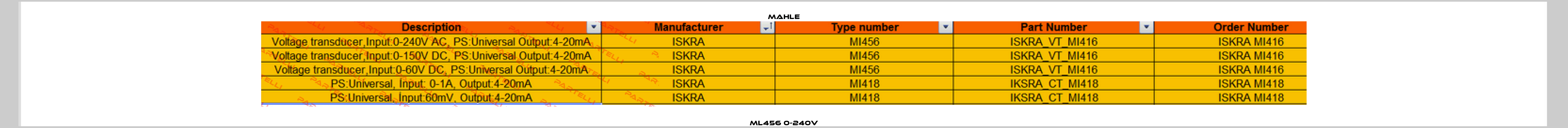 Ml456 0-240V Mahle