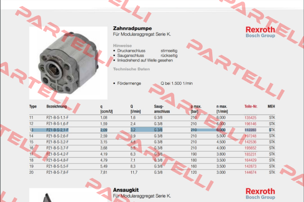 PZ1-B-S-2,1-F obsolete,alternative BR1 (2,00 ccm/U) Rexroth