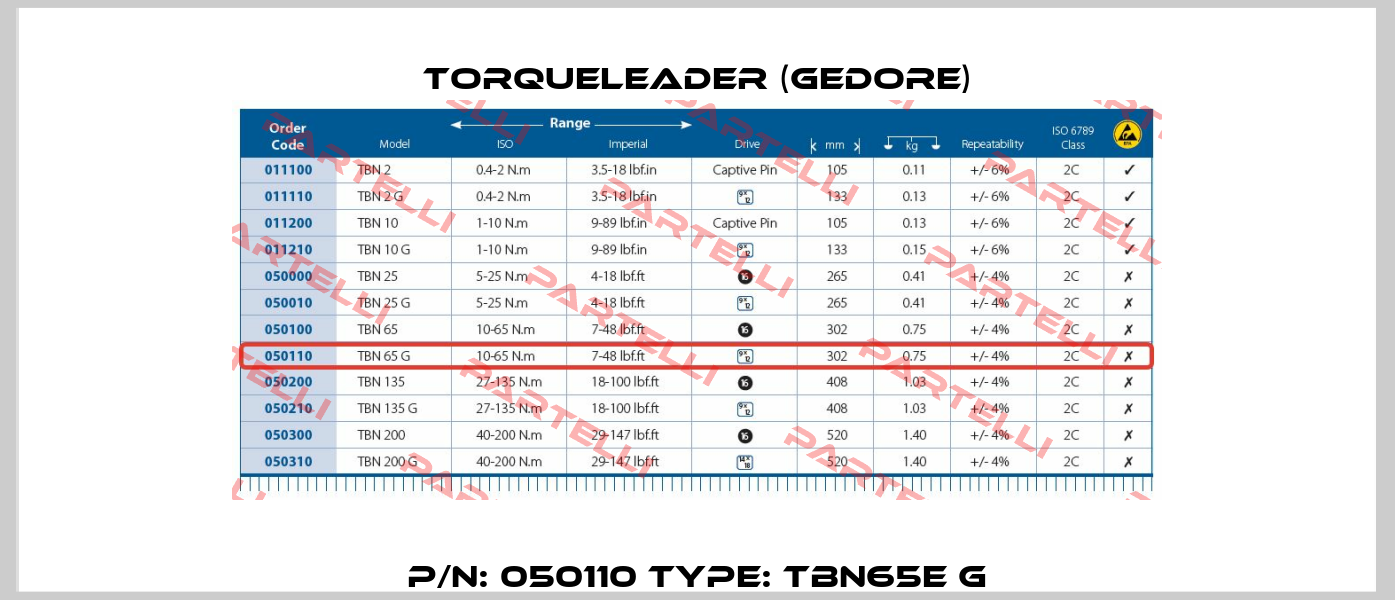 P/N: 050110 Type: TBN65E G Torqueleader (Gedore)