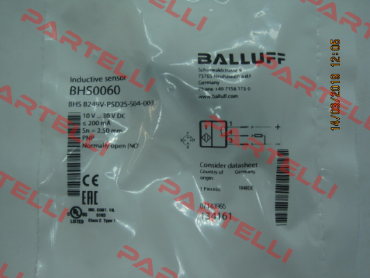 P/N: BHS0060 Type: BHS B249V-PSD25-S04-003 Balluff