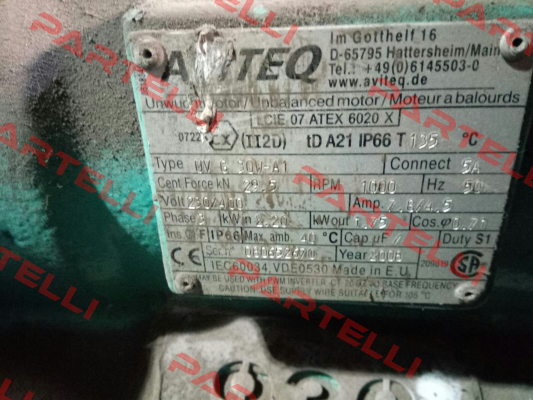 Type: UV G  30W-A1 S/N: 080652670 Aviteq