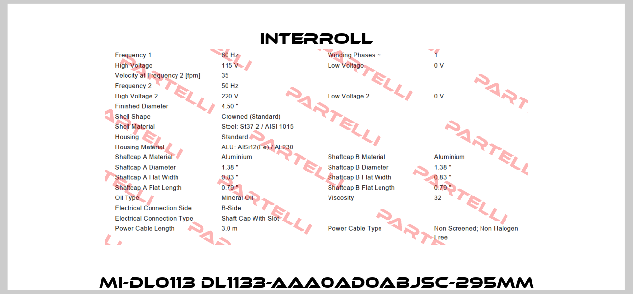 MI-DL0113 DL1133-AAA0AD0ABJSC-295mm Interroll