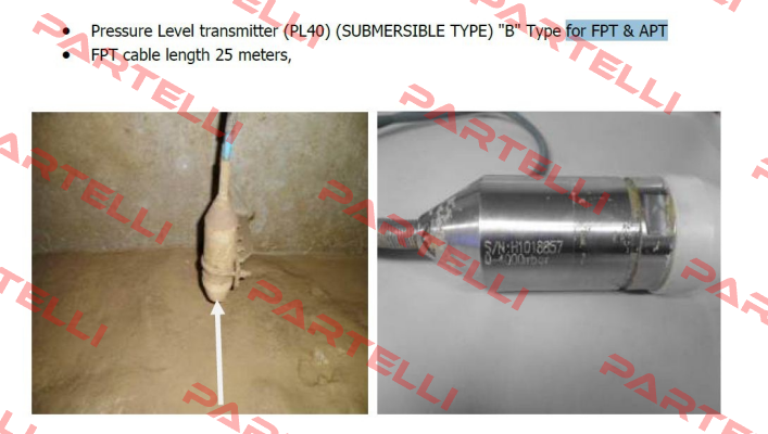 PL40 / (SUBMERSIBLE TYPE)) "B" Type for FPT  HANLA LEVEL