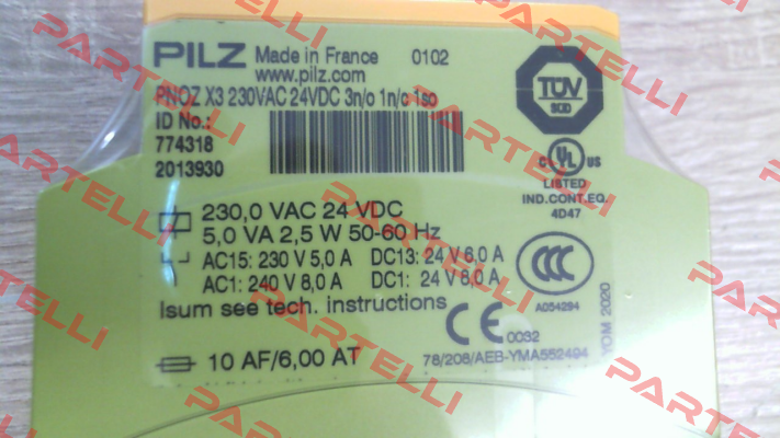 p/n: 774318, Type: PNOZ X3 230VAC 24VDC 3n/o 1n/c 1so Pilz