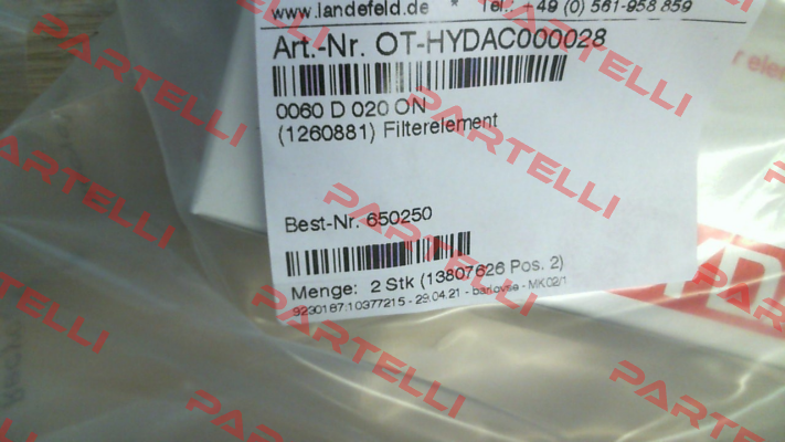 1260881 / 0060 D 020 BN4HC Hydac
