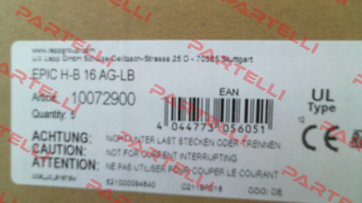 10072900 / EPIC H-B 16 AG-LB (pack x5) Lapp Kabel