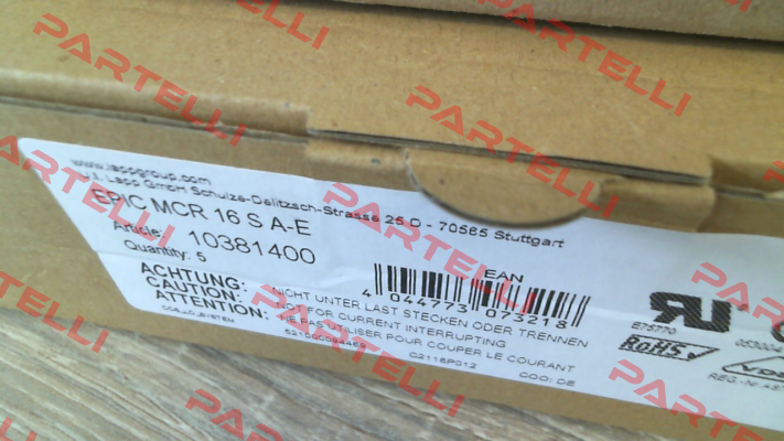 10381400 / EPIC MCR 16 S A-E (pack x5) Lapp Kabel