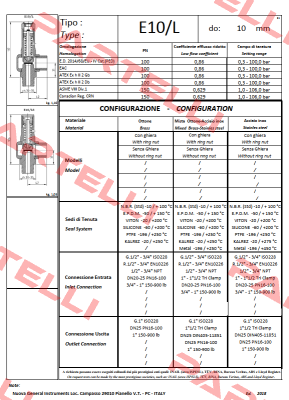 E10/LS (1/2" NPT inlet - 1" NPT outlet) Nuova General Instruments