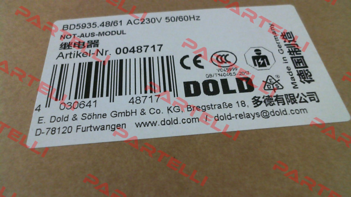 p/n: 0048717, Type: BD5935.48/61 AC230V 50/60Hz Dold