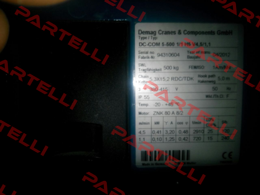 Remote control for DC-COM 5-500 1/1 H5 V4,5/1,1  Demag