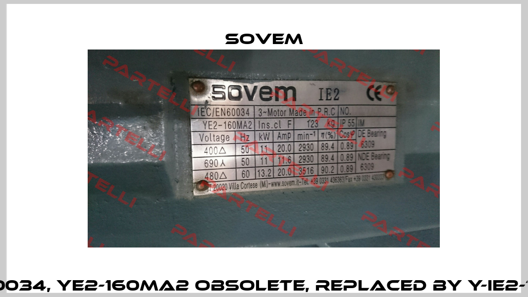 IEC/EN60034, YE2-160MA2 obsolete, replaced by Y-IE2-160MA2  Sovem