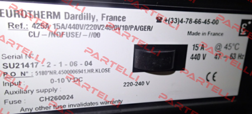 425A 15A/440V/220V240//0V10/PA/GER Replaced by MODEL (EFIT) Single Phase Power Controller Eurotherm