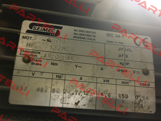 HF132MC8B5 obsolete, replacement HB 132MC 8 230.400-50 B5 Seimec (Rossi)