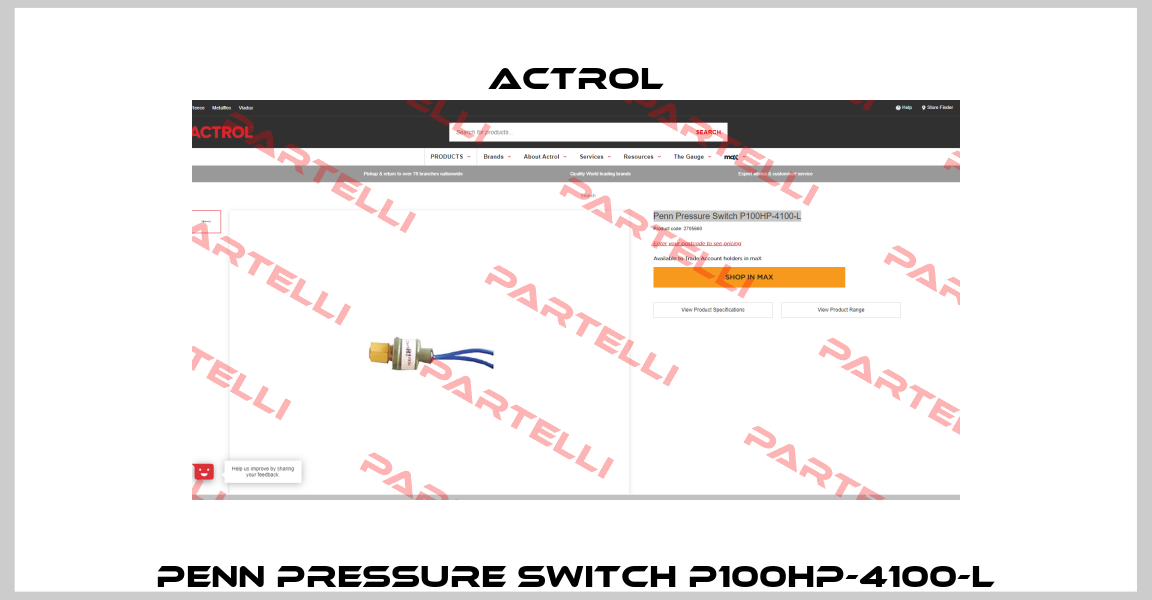 Penn Pressure Switch P100HP-4100-L Actrol