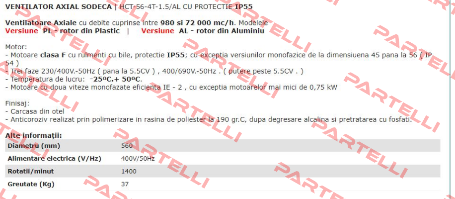 1003070 / HCT-56-4T-1.5/AL IE3 Sodeca