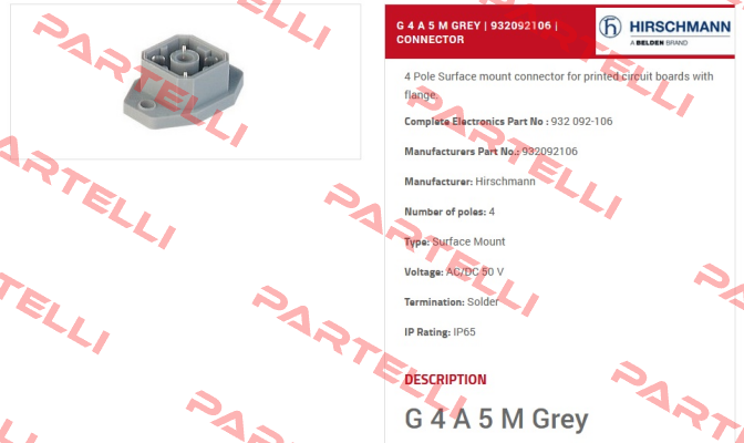 P/N: 932092106, Type: G 4 A 5 M grey Belden (Lumberg / Hirschmann)