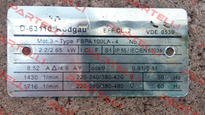 FBPA 100LA-4 - alternative is  IE2AC10LA428, type ACA 100 LA-4/HE  AC Motoren
