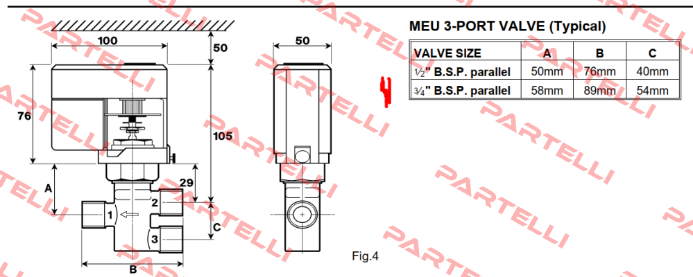 MEU 3-Port Valve ¾“ B.S.P. parallel Satchwell