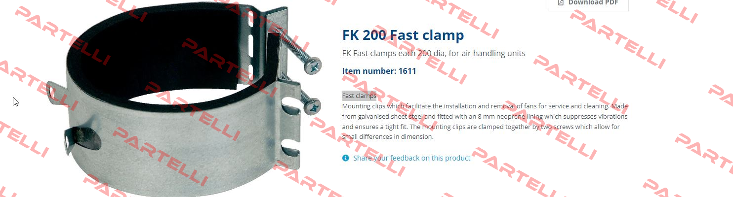 Item No. 1611, Type: FK 200 Fast clamp Systemair